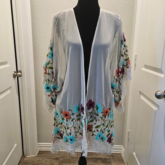 Judith March Coverup Cardigan Shawl Womens Size S Swim Summer Floral Embroidered - Picture 1 of 10